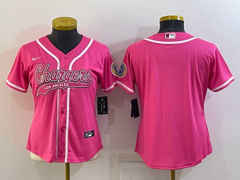 Womens Los Angeles Chargers Blank Pink With Patch Cool Base Stitched Baseball Jersey